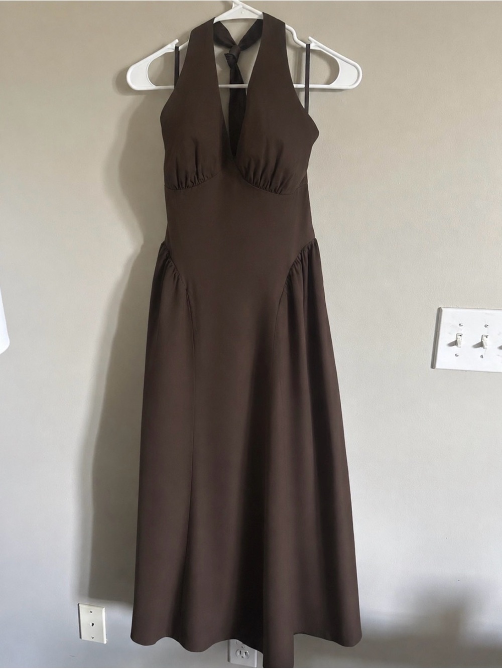 Sleeveless Halter Midi Dress in Chocolate Brown - Picture 4 of 5